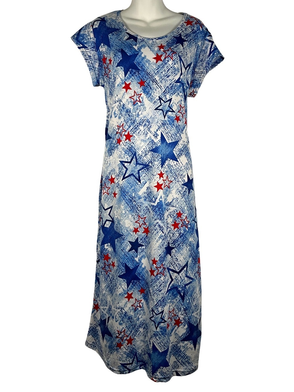 Jennifer Lauren Dress Size XL Blue Patriotic Star Print Maxi Dress